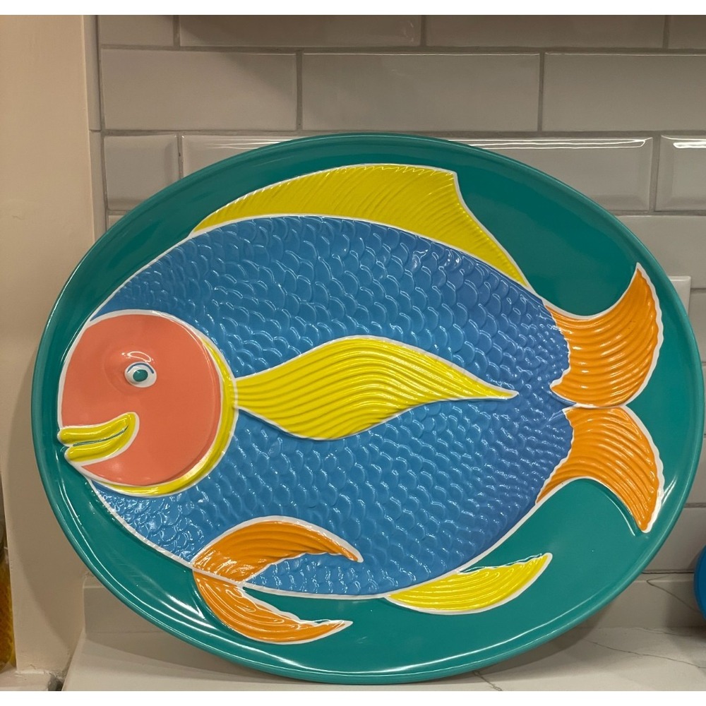 Vintage Fish Leisure Time Plastic Platter Ullman Company 14.5" x 18" Tropical